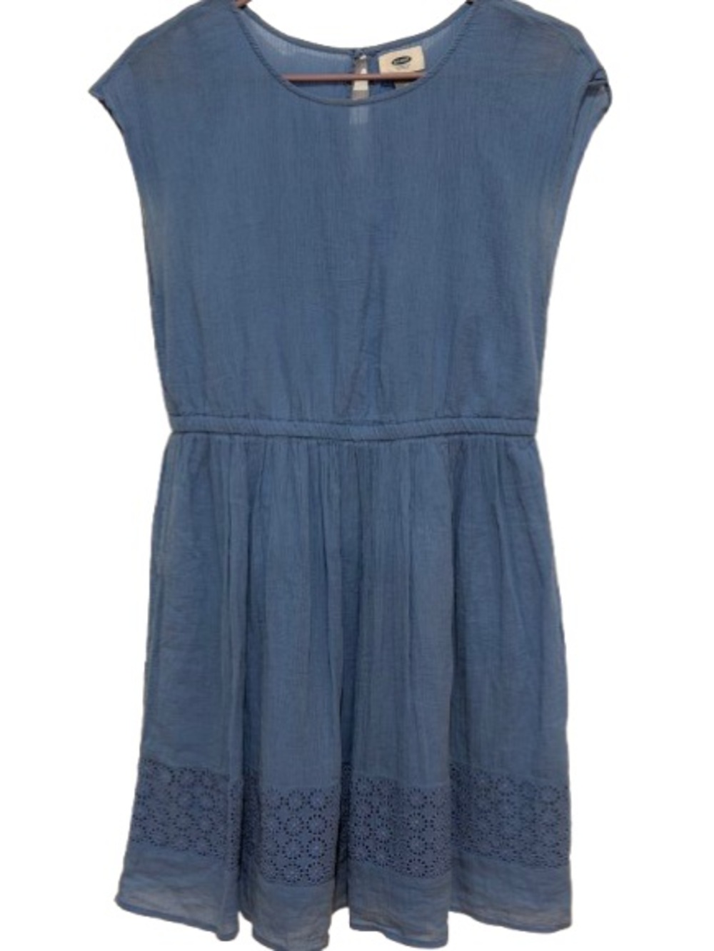 Old Navy Boho Light Blue Crinkle Gauze Mini Dress with Lace Hem Detail Size M